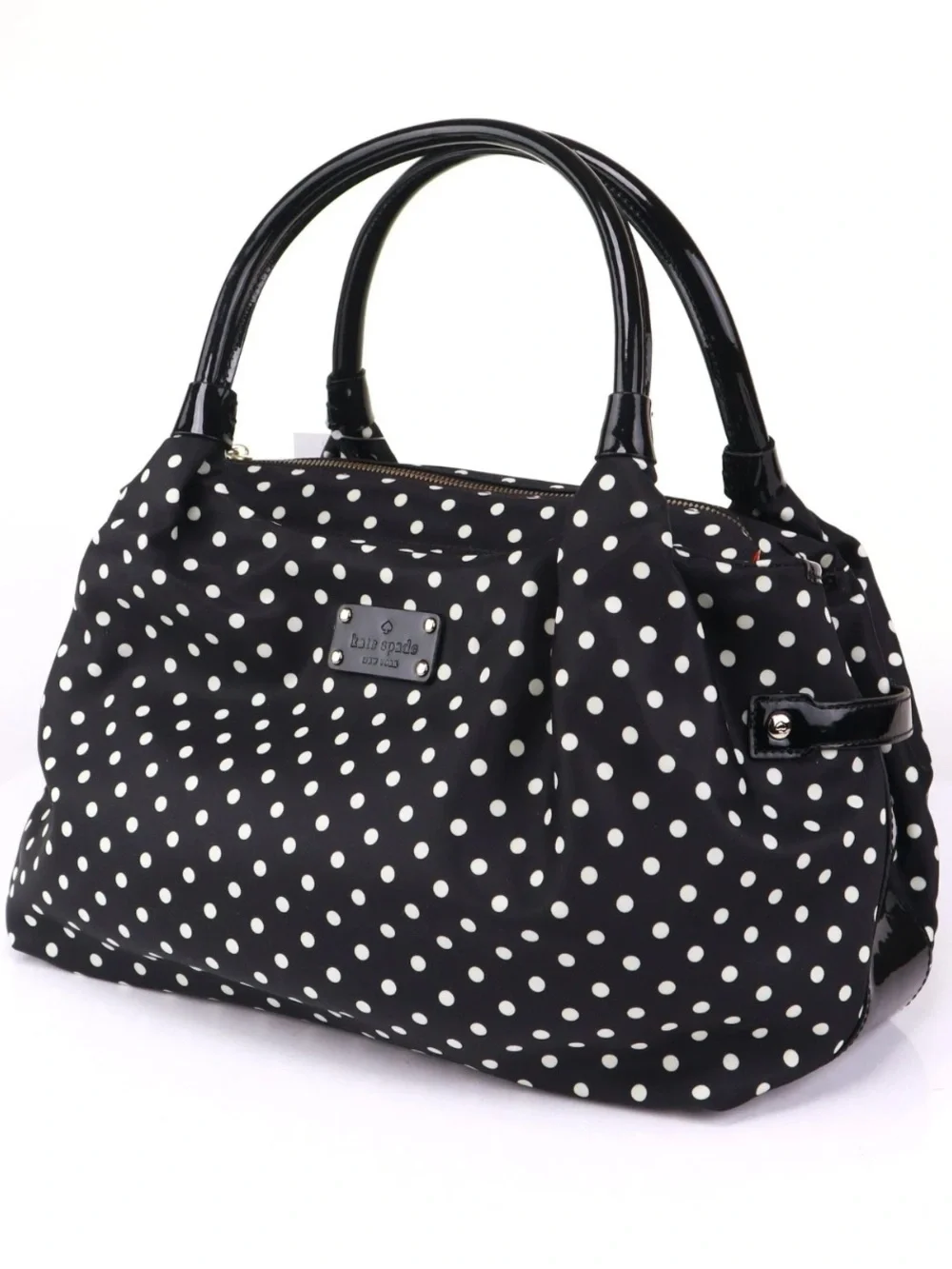 Kate Spade Stevie polka dot nylon Purse bag black patent leather handles